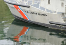 Coast Guard boat with reflection in water